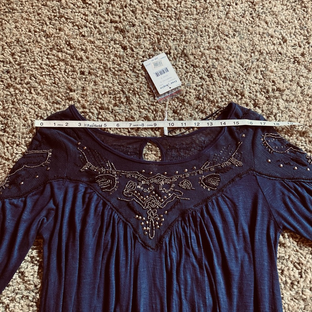 Free People Blue Embellished Top DEFECTS NWT - Picture 5 of 16